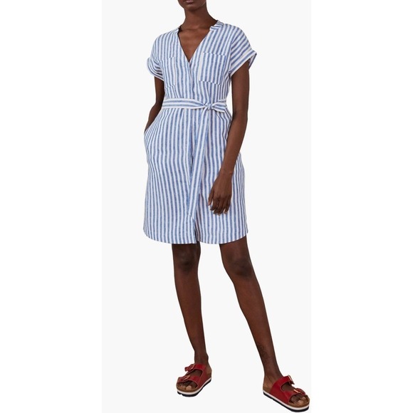 Boden Dresses & Skirts - Boden Evie Blue White Striped Linen Short Sleeve Shirt Dress Pockets 6 P No Belt